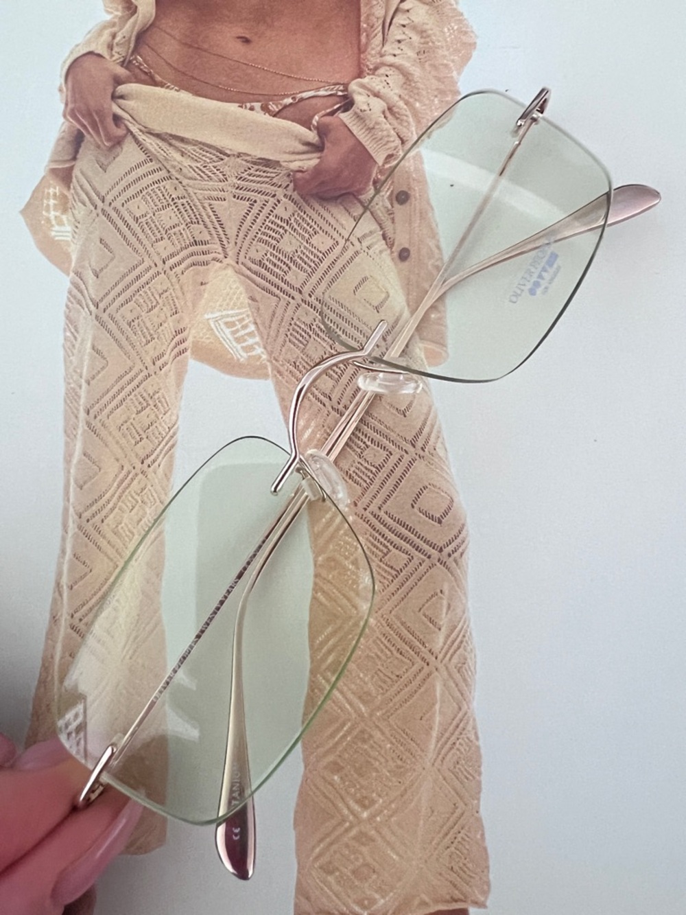 Vintage Oliver Peoples Rimless Sunglasses with Light Pale Green Lenses